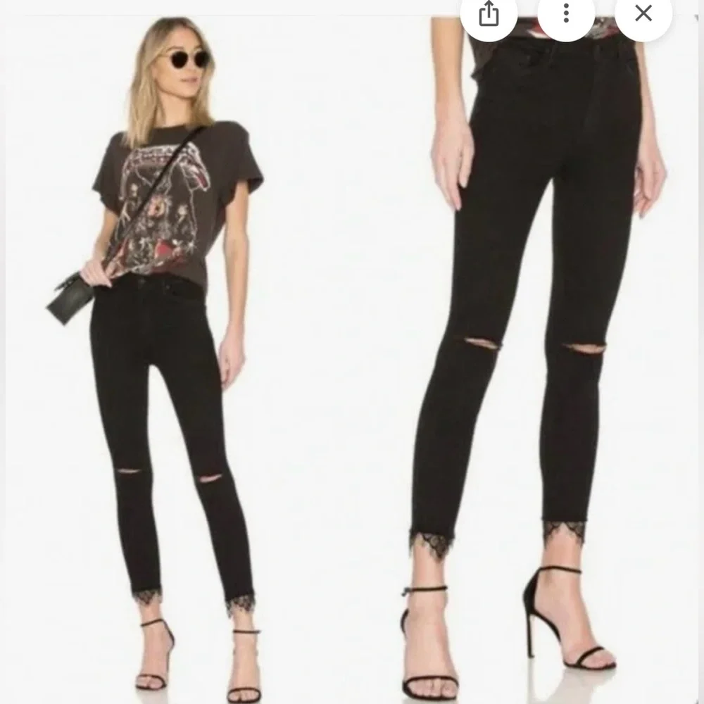 MOTHER Black Lace Detail Jeans - Picture 2 of 13